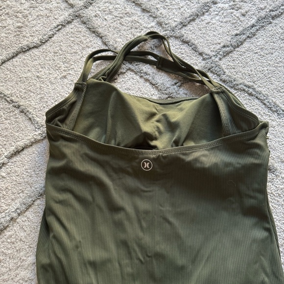 Hurley One Piece Bathing Suit swimsuit Ribbed Olive Green Crossover Straps XL - Picture 7 of 7